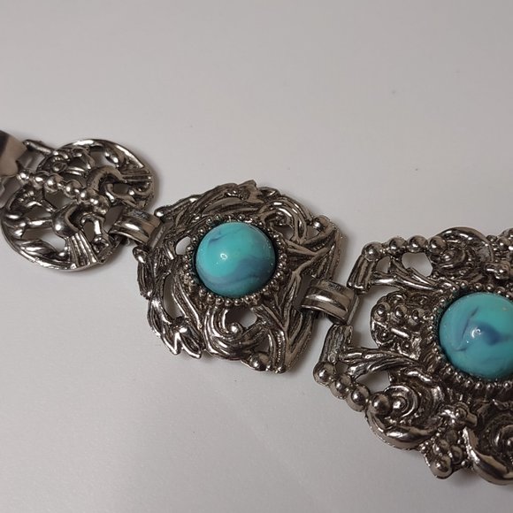 Blue Plastic And Silver Tone Metal Large Bracelet - Picture 6 of 15